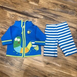 Hanna Andersson caterpillar embroidered zip up hoodie & shorts set 6-12 months